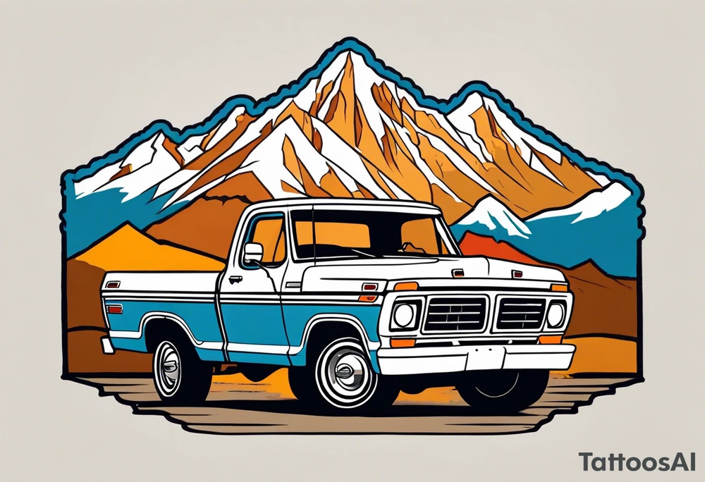 1974 ford f-100 in front of mountains tattoo idea