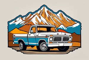 1974 ford f-100 in front of mountains tattoo idea