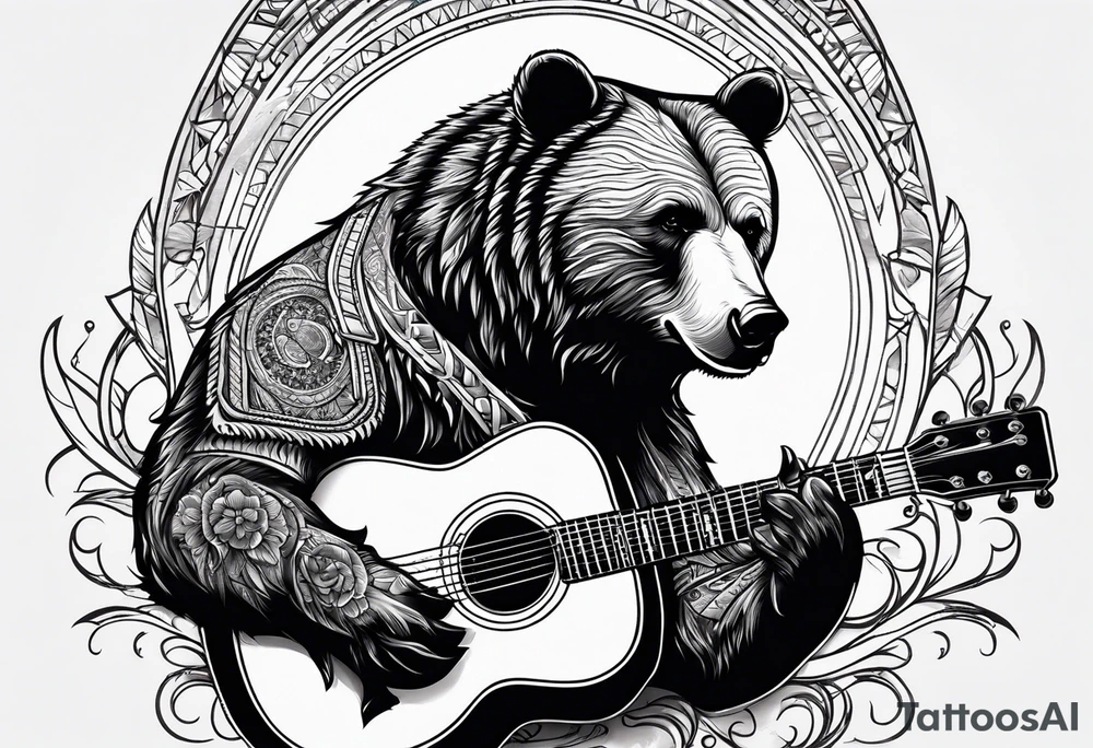 bear playing guitar tattoo idea