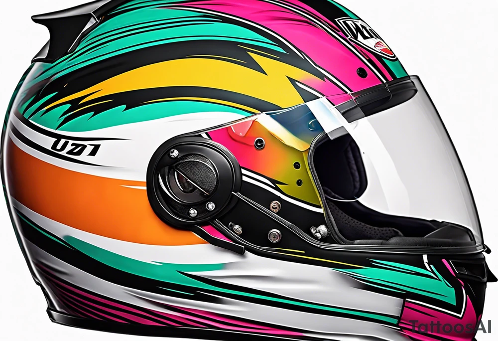 Formula 1 helment with miami colors tattoo idea