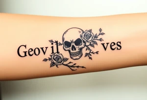 gothic skull intertwined with climbing roses and thorny vines tattoo idea