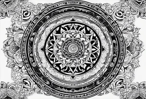 The background of the tattoo as a world map framed by a mandala. At the bottom of the mandala a small buddhist shrine tattoo idea