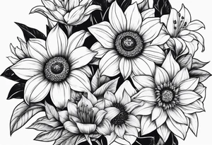 Small cluster containing diamonds sunflowers and lilies tattoo idea