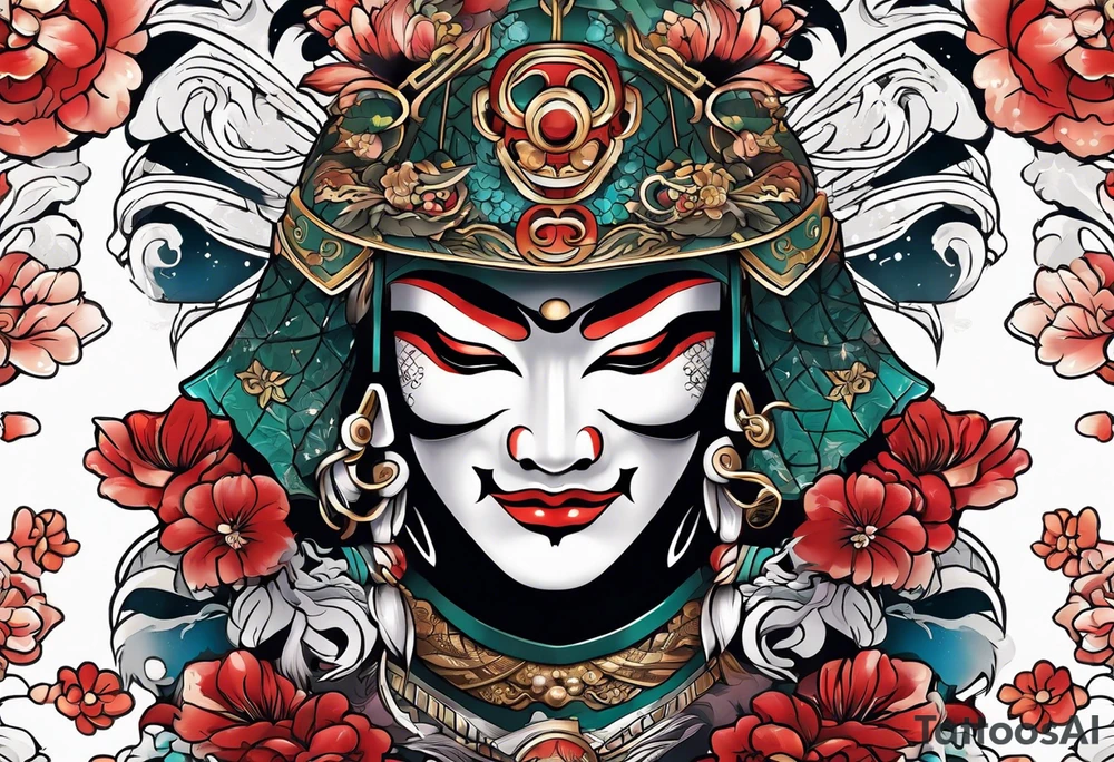 a Japanese style mask or helmet with samarui tattoo idea