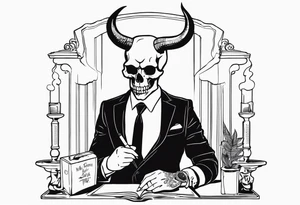 the devil wears a suit and tie writing with a pack of cigarettes and a skull tattoo idea