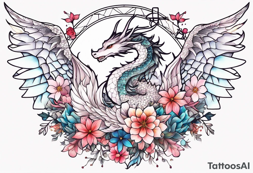Constellation, wing , snow , cross , dragon female japan kawaii , flower tattoo idea