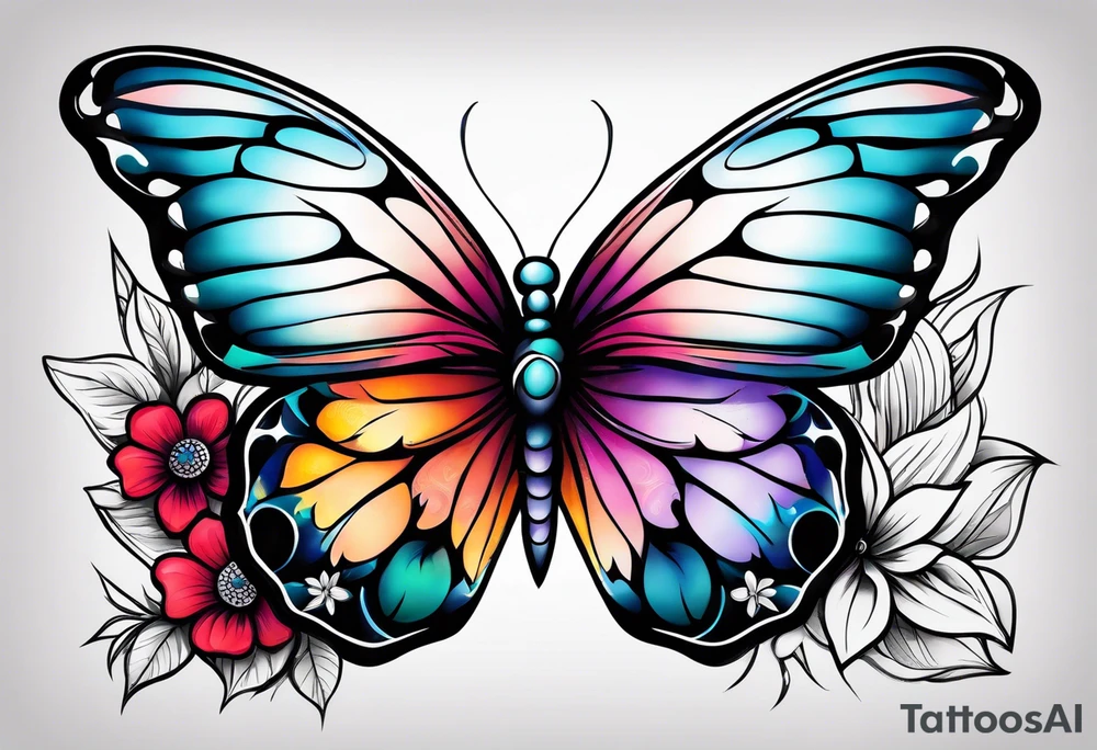 Half butterfly half flower tattoo idea
