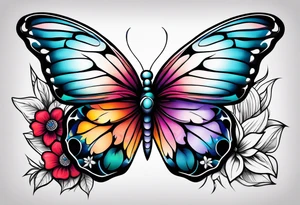 Half butterfly half flower tattoo idea