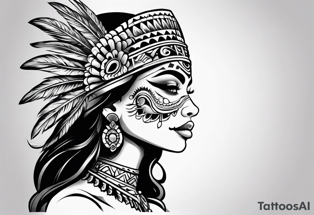 Aztec princess side profile day of the dead tattoo idea