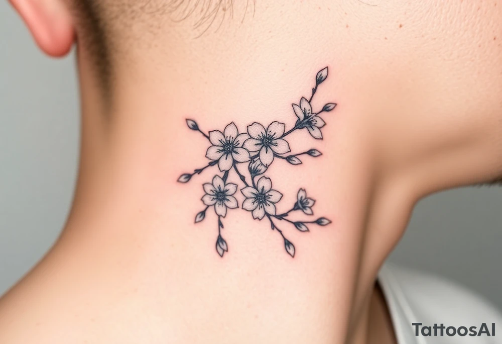 delicate cherry blossoms swirling in spring breeze with petals tattoo idea