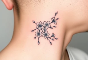 delicate cherry blossoms swirling in spring breeze with petals tattoo idea