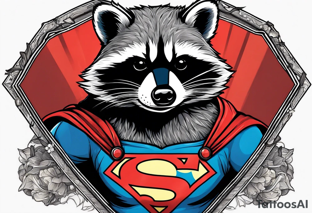 raccoon wearing a Superman t-shirt tattoo idea