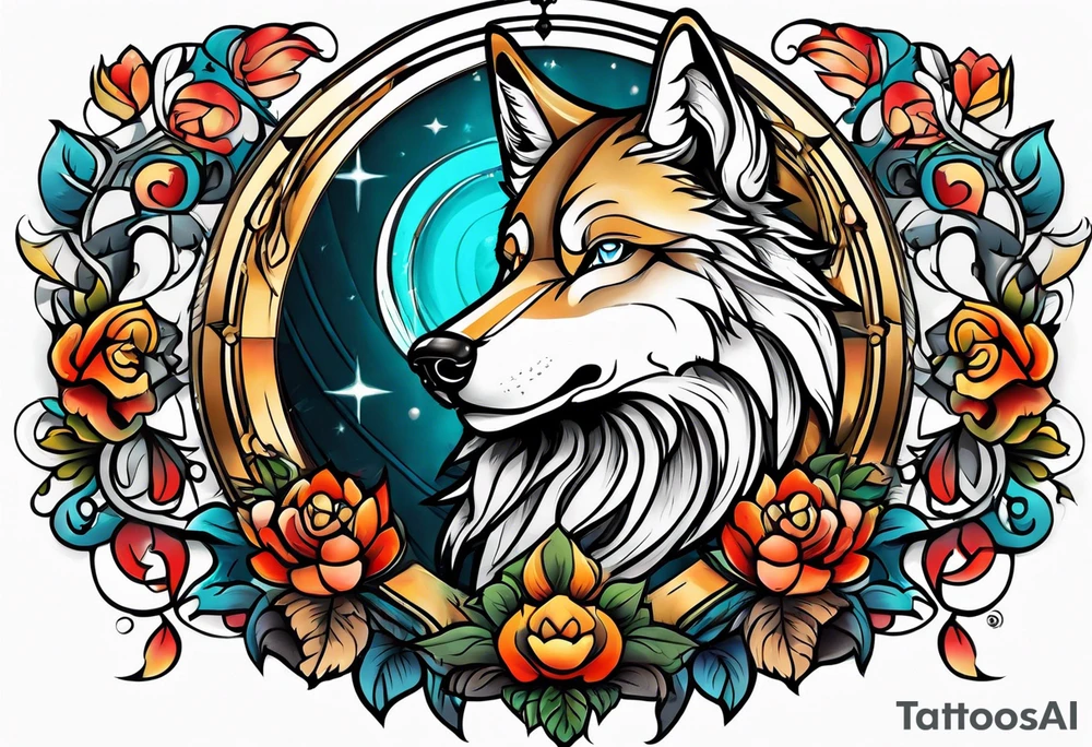 Neotraditional wolf tattoo idea