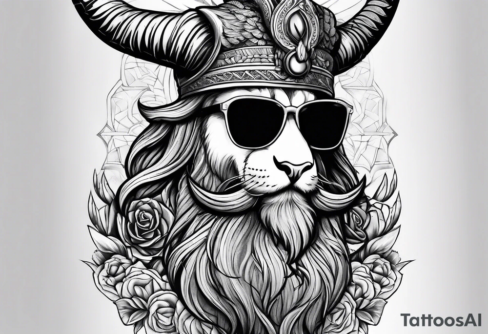 capricorn with beard and sunglasses tattoo idea