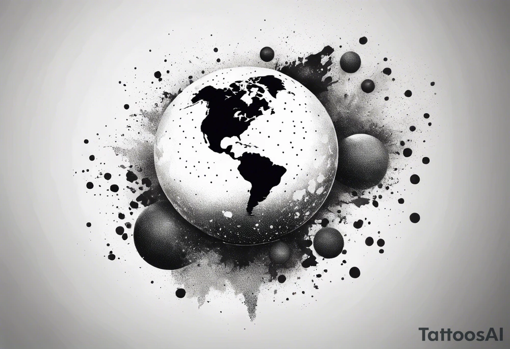 sphere exploding with world map tattoo idea