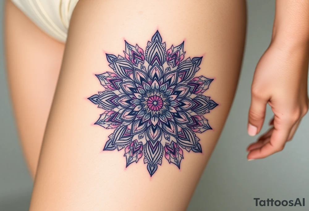 psychedelic mandala tattoo with crystals and  flowers and mushrooms tattoo idea