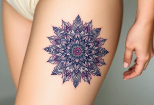 psychedelic mandala tattoo with crystals and  flowers and mushrooms tattoo idea
