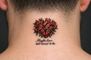 Anatomical heart broken beyond repair entwined by blooming vines, full chest piece. Maybe love isn’t meant to be tattoo idea