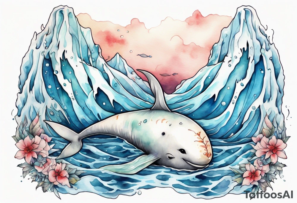 a narwhal swimming near and iceberg tattoo idea
