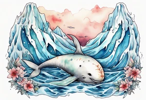 a narwhal swimming near and iceberg tattoo idea