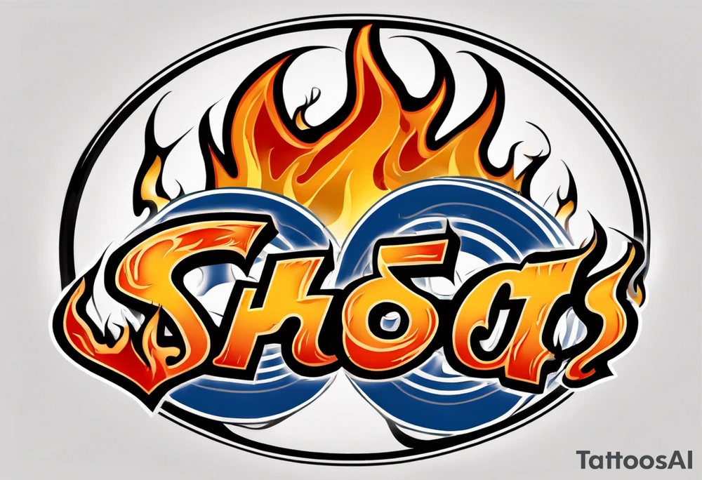 hockey puck with flames on it's side that says "SHOT SPORTS" tattoo idea
