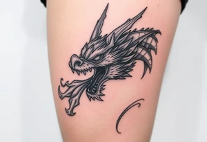 fierce dragon head breathing iridescent fire tattoo idea