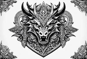 Valhalla sword shield dragon head axe Valknut tattoo idea
