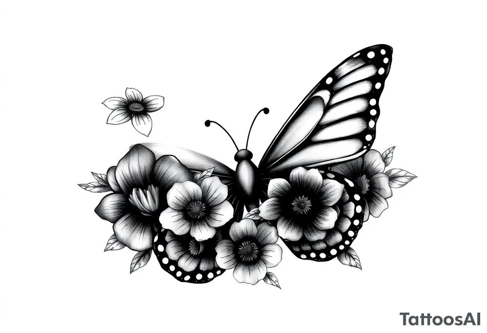 blackink work and shading butterfly with flowers tattoo idea