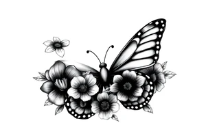 blackink work and shading butterfly with flowers tattoo idea