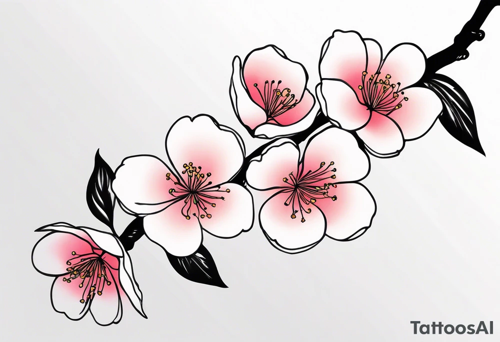 cherry blossom branch going from shoulder to wrist, wrap around bicep, make it LONG, at the end let it blossom and also let it blossom at the 2-3/7 part tattoo idea