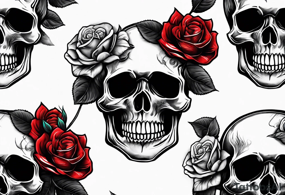 Roses stuffed inside a skull covered in smoke arms sleeve tattoo idea