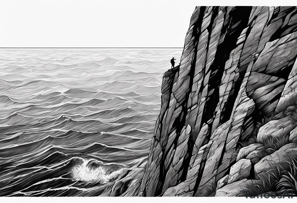 A shadow on the edge of a Cliff written under
“Never look down “ tattoo idea