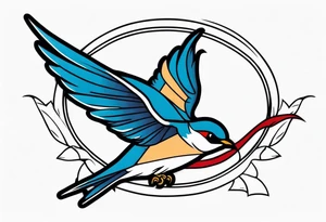 swallow holding flag with beak tattoo idea