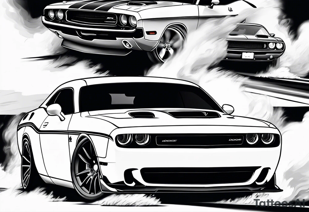 dodge challenger drifting with tire smoke tattoo idea