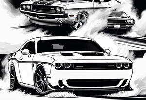 dodge challenger drifting with tire smoke tattoo idea