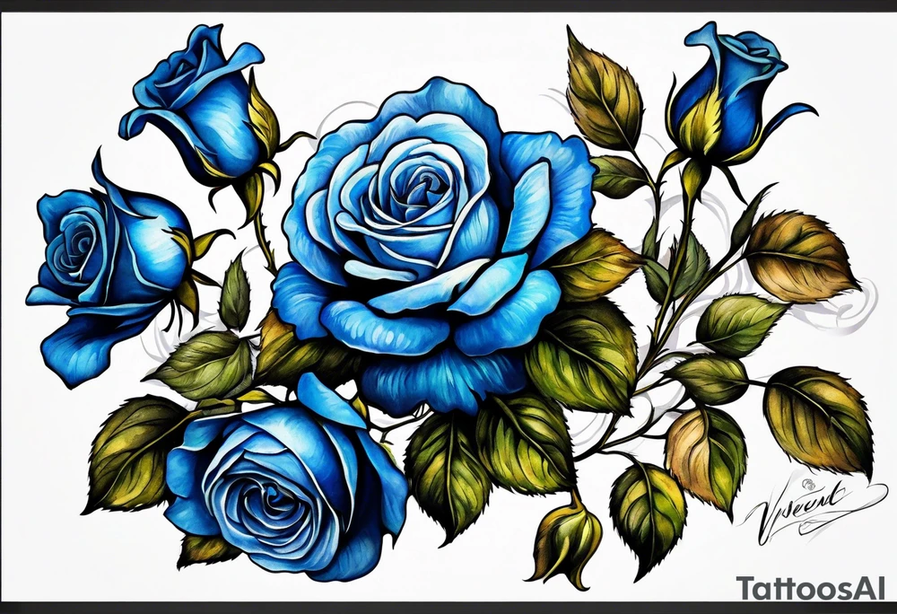 bouque of blue roses tattoo idea