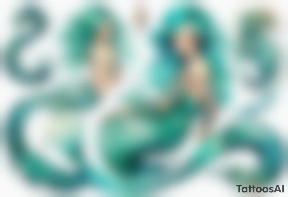 A beautiful mermaid-serpent hybrid with turquois scales and teal hair. tattoo idea