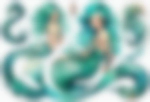 A beautiful mermaid-serpent hybrid with turquois scales and teal hair. tattoo idea