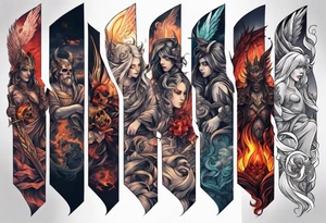 heaven and hell with angels and demons arm sleeve tattoo idea