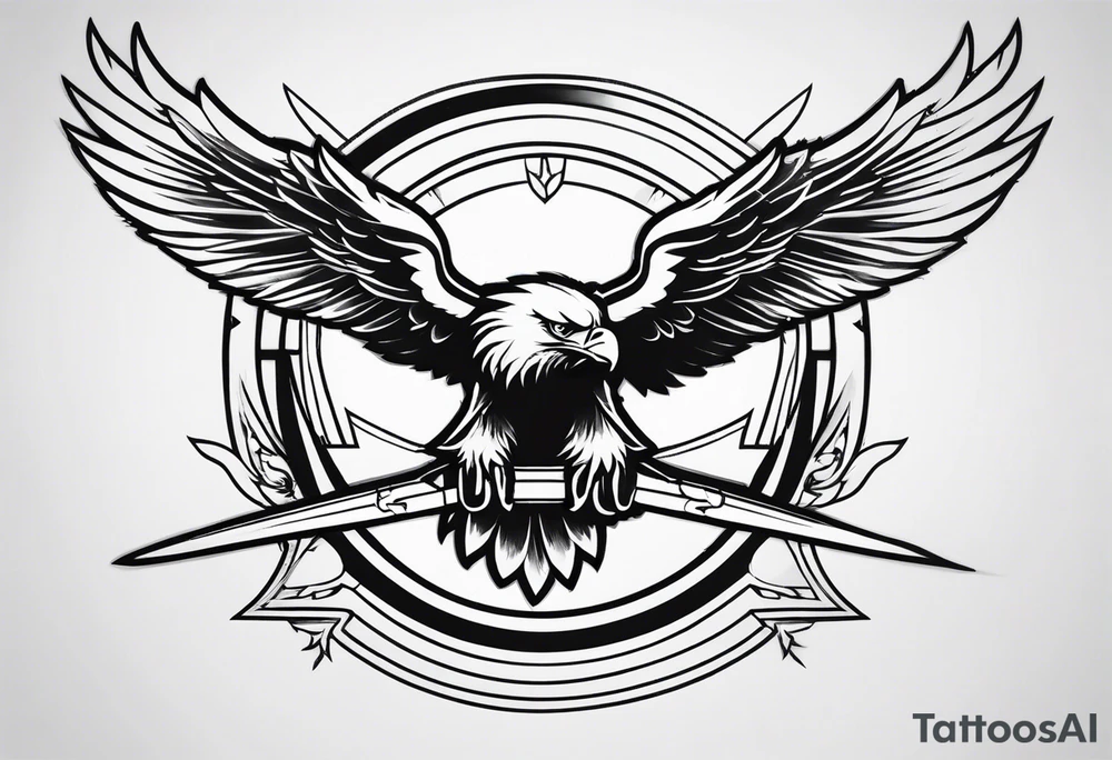 Eagle flying with sword in its claws tattoo idea