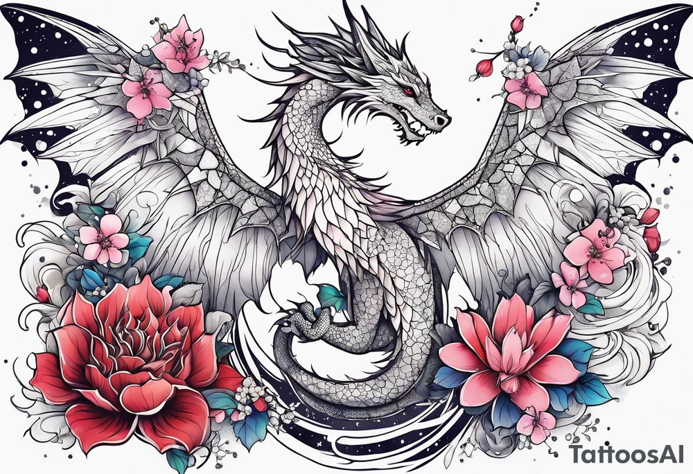 Constellation, wing , snow , cross , dragon female japan kawaii , flower tattoo idea