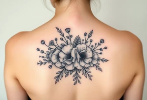 vintage bouquet of wild roses and meadow flowers with morning dew tattoo idea