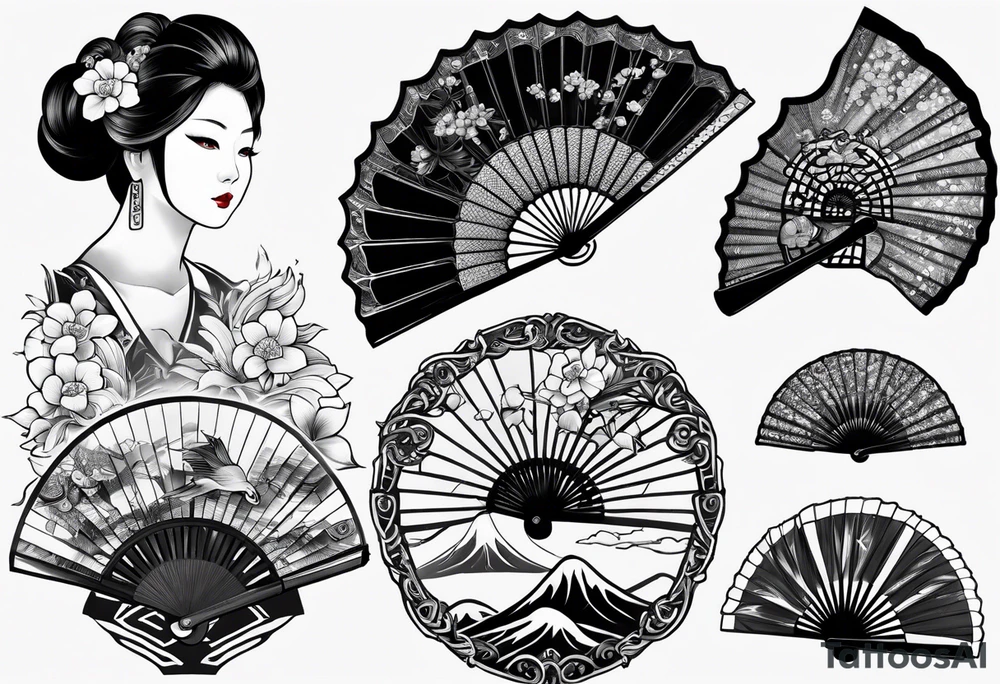 Black Japanese fan tattoo idea