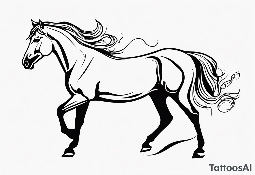 Small lower back tattoo of the horse from the Dali painting Morning Ossification of the Cypress tattoo idea