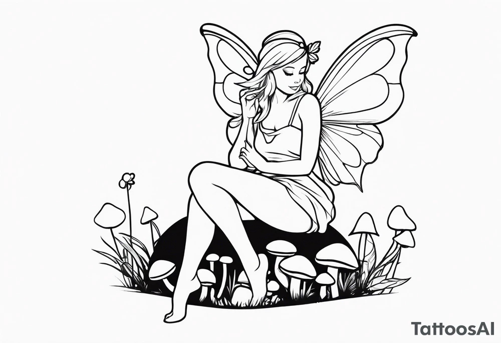 fairy sitting on mushroom tattoo idea