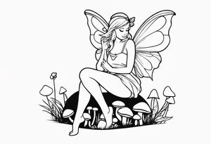 fairy sitting on mushroom tattoo idea
