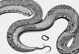 Simple Double head snake tattoo for placement going downwards along the spine in japanese style to symbolise a journey of healing and transformation with reference to being a twin tattoo idea