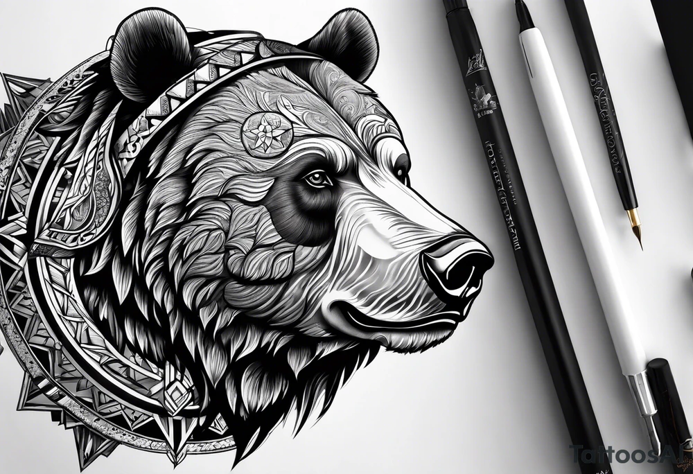 Make me a tattoo of half a bear's face and half a bull's tattoo idea