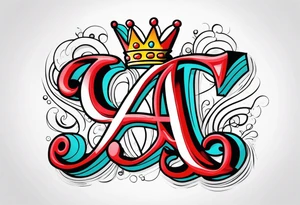 the letter A in cursive with a crown over it that has a money sign in it that can fit on a forearm tattoo idea