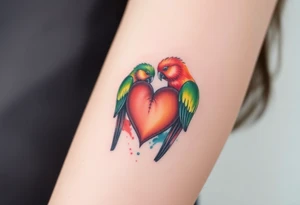 dainty sacred heart with two lorikeet birds tattoo idea